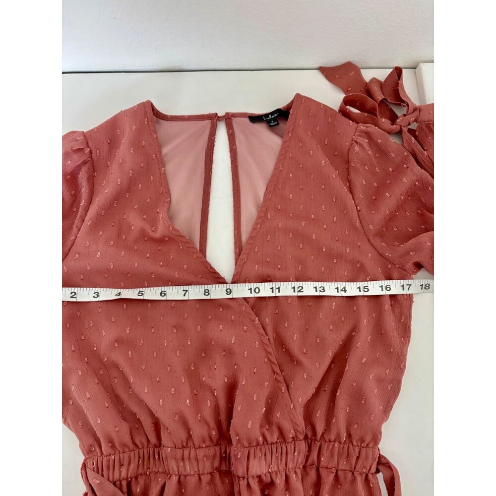 Lulus Romper Small Surplice Wrap Tie Waist Back Cutout Boho Cottagecore Coquette - Picture 5 of 14